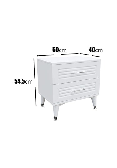 Panjurlu 2 Çekmeceli Komodin Pnj5002 Beyaz Gümüş