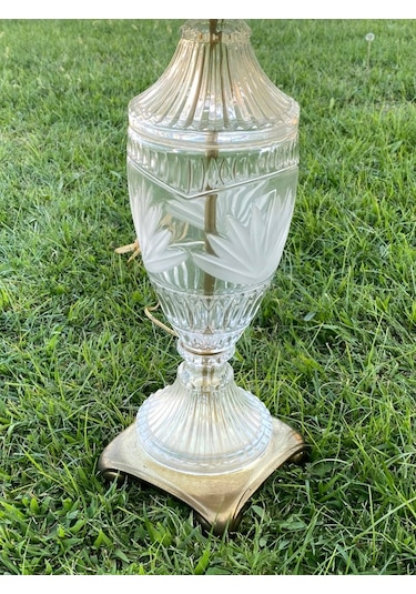 Kristal Desenli Cam Antika Abajur 75 CM