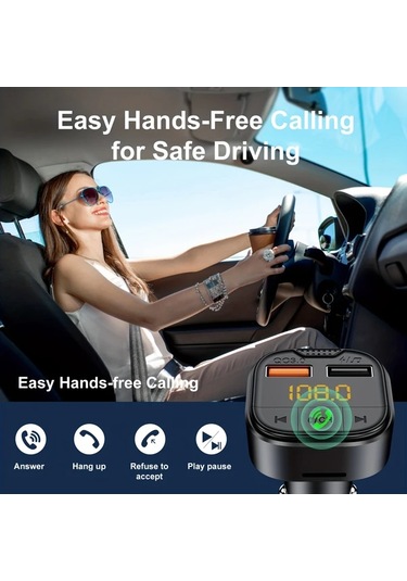 Honeybeeshop 1 Adet Standart Araba Kablosuz Oynatıcı Eller Serbest Telefon Fm Verici Ses Alıcısı Araba Şarj Cihazı