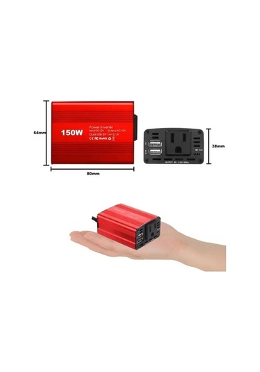 Pazly 150w Araba İnvertörü 12v-110v Modifiye Sinüs 2 Usb Portlu Araç İçin