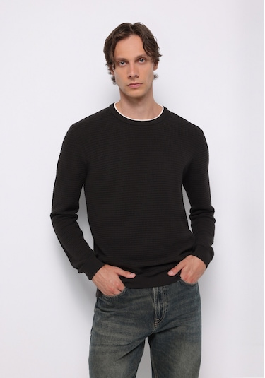 Colins Regular Fit Yuvarlak Yaka Jakarlı Erkek Antrasit Kazak Cl1076734 Q1.v2 Ant Antrasit