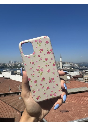İphone Se 3.nesil 2022 Uyumlu Pembe Çiçekler Tasarımlı Telefon Kılıfı - Krem