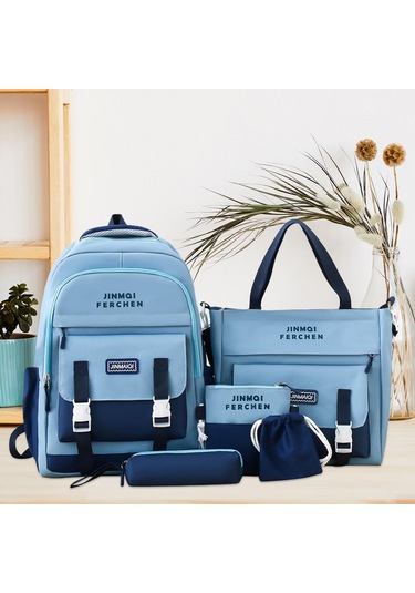 Suntek Okul Çantaları Set Tuval Sırt Çantası Kalem Çanta MAvi