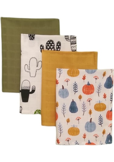 S-mall Bebek Müslin Omuz Ter Bezi 4'lü 40x30 CM Desert Çok Renkli