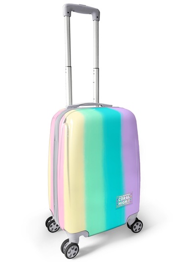 Renkli Çizgili Desenli Kabin Boy Valiz, Sırt Çantası Ve Bel Çanta Çok Renkli