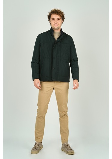 Lucas Erkek Fermuar Ve Çıtçıt Kapamalı Hakim Yaka Kaban 4785 Yeşil Yeşil