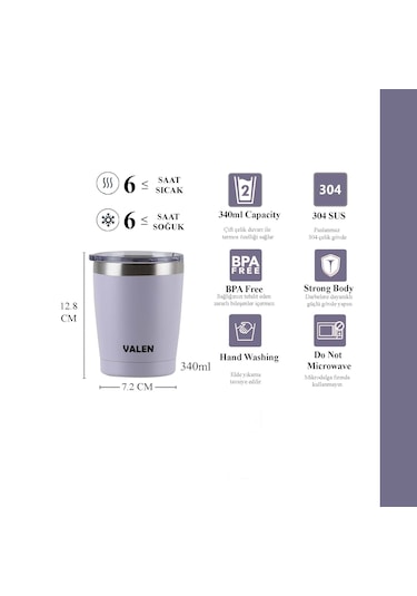 Çift Duvarlı Vakumlu Kahve Bardağı 340ml / Lila