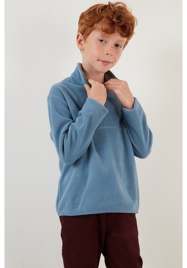 Lela Yumuşak Dokulu Fermuarlı Dik Yaka Şardonlu Kışlık Unisex Çocuk Polar 5905002 Mavi
