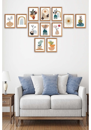 No77decor Ahşap Çerçeve Görünümlü Sanatsal Tablo Seti 12 Parça