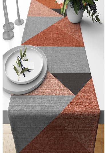 Tarçın Geometrik Desenli Premium Masa Örtüsü Runner Rnr607