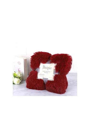 Kırmızı Battaniye Suni Kürk Battaniye Yatak Battaniyesi Shaggy Polyester Sıcak Tutma S