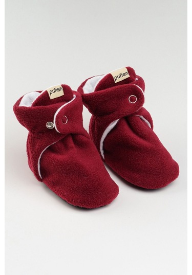 Organik Pamuk Astarlı, Bebek İlk Adım Ayakkabısı, Kaydırmaz Taban, Bebek Pandufu, Bej Patik Kırmızı