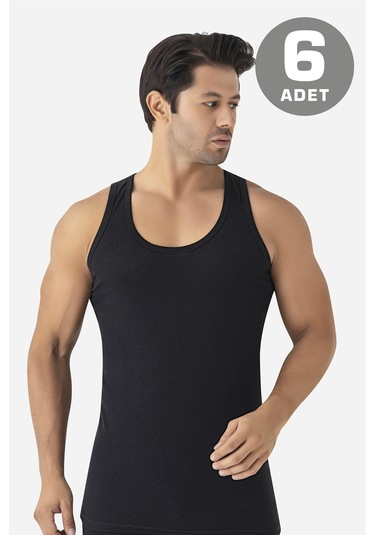 6'lı Paket Siyah Erkek Fileli Atlet Pamuklu Delikli Yazlık Erkek Atlet Siyah