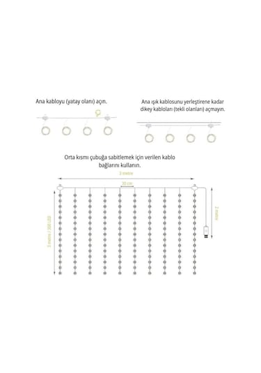 Lw-7 300 Ledli 10 Sarkıt Perde Led Işık, 8 Modlu Uzaktan Kumandalı, 3x3 Metre Peri Telli Led Çok Renkli