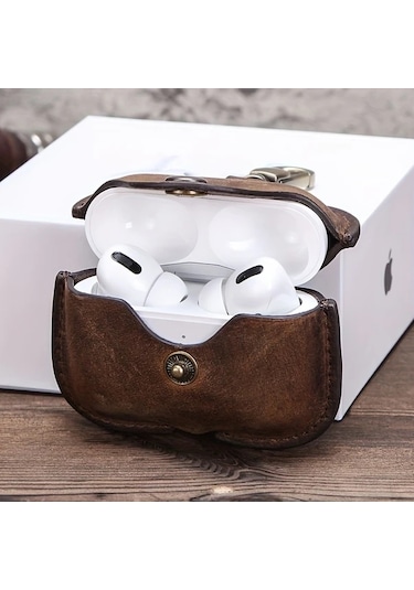 Techbloom Luxury Italian Crazy Horse Deri Kılıf Airpods Uyumlu Pro Ve 3 İçin Premium Sığır Derisi Koruyucu Kılıf Deep Blue 01