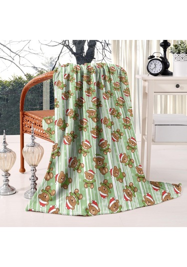 Noel Desenli 60x80 İnç Polar Battaniye, Yumuşak, Hafif Ve Kalın, Erkek, Kadın Ve Çocuk İçin Noel Ayı Çizgili
