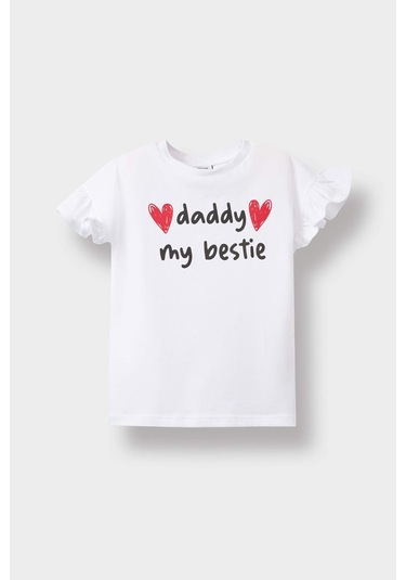 Defacto Kız Bebek Bisiklet Yaka Baskılı Kısa Kollu Tişört E0697a525smwt34 Beyaz