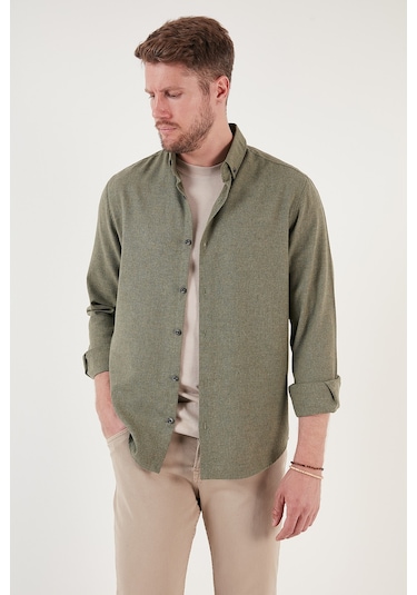 Buratti Pamuklu Regular Fit Düğmeli Yaka Kışlık Erkek Gömlek Cf24W127079 Haki