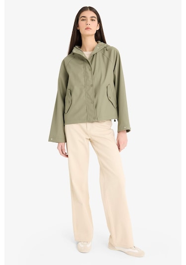 Defacto Regular Fit Kapüşonlu Suni Deri Yağmurluk E8552ax25aukh402 Haki