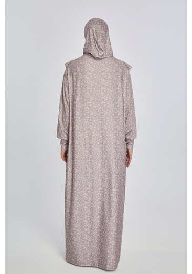 Pratik Tek Parça Çiçek Desenli Namaz Elbisesi Bej