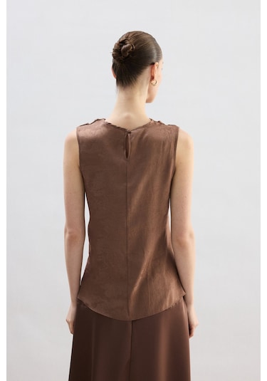 Sateen Degaje Yaka Bluz - Vizon-136756 VİZON
