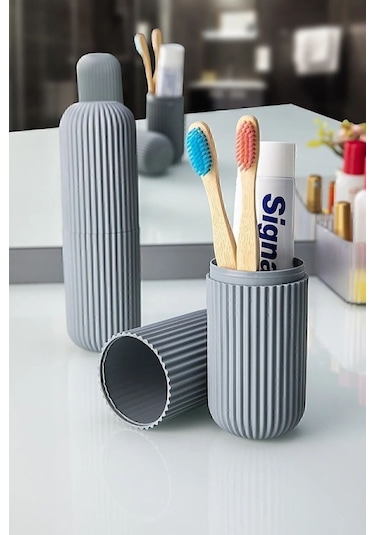 Valiz Düzenleyici, Valiz İçi Diş Macun Fırça Saklama Ve Taşıma Kabı Diş Fırçalık, 19 X 6 Cm Gri