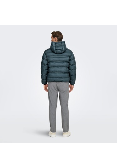 Only&sons Union Seamless Life Puffer Erkek Gri Kapüşonlu Mont Gri