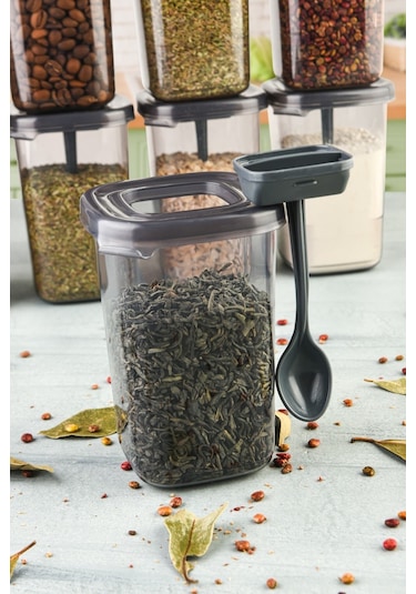 Vienev Beyaz Serigrafi Etiketli Kendinden Kaşıklı 6lı Luna Baharatlık Saklama Kabı Şeffaf