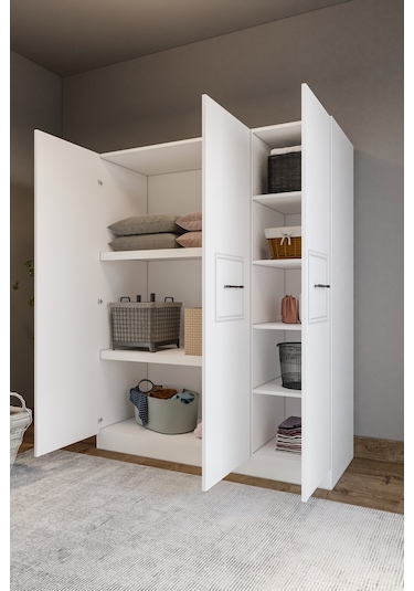 Merlin Mobilya Zarif 3 Kapaklı 8 Bölmeli Beyaz Dolap