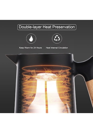 Büyük Termal Kahve Sürahi Çift Duvarlı Termos Ev Cam Siyah Siyah