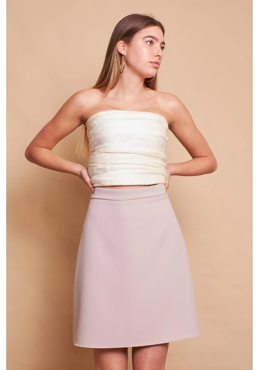 Yüksek Bel Hafif Likralı Kumaş Diz Boy Çan Etek-taş Taş