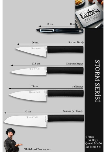 Incisive Serisi 6 Parça Mutfak Bıçak Set Kırmızı Çantalı İncisive Siyah - Kırmızı