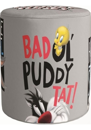 Grey Tweety Puf Warner Bros Lisanslı Ürün, Süet Kumaş, Uluslararası Solmama Sertifikası Çok Renkli
