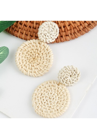 E2002-15 Double Cake Bamboo Vine Handmade Woven Earrings Bosomia Style Earrings Gümüş