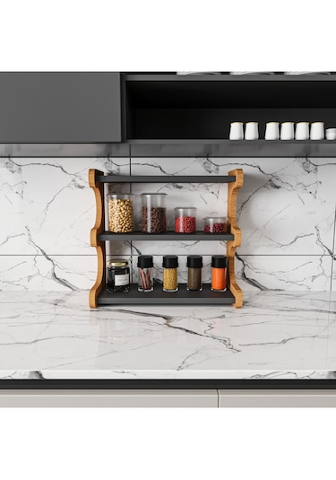 Alpa Ev Mobilya 3 Katlı Tezgah Üstü Mutfak Rafı, Baharatlık Ve Modern Düzenleyici Tasarım Atlantik Çam-antrasit