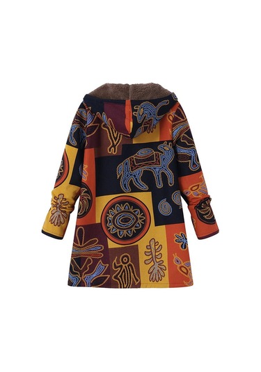 Yeni Kadın Yaprak Baskılı Kapşonlu Uzun Kollu Retro Ceket Sıcak Sarı