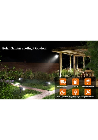 Qingmipy "12 Led Güneş Enerjili Bahçe Aydınlatma Spotu - Su Geçirmez, Ayarlanabilir Açılı, Otomatik Açma/kapama" Siyah