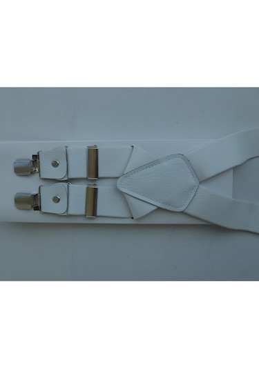 Beyaz Pantolon Askısı Dört Klipsli 3.5 Cm Genişliğinde Beyaz