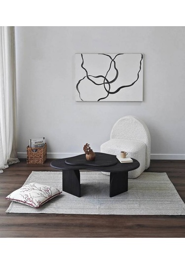 Meltedi Masif Ağaç Tasarım Orta Sehpa 96 X 65cm Siyah