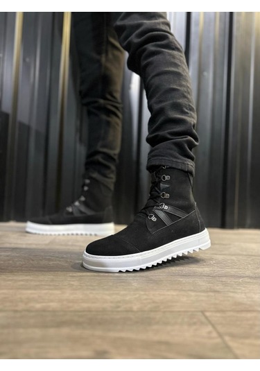 Erkek Spor Bot B12 Siyah Süet Beyaz Taban Renklı