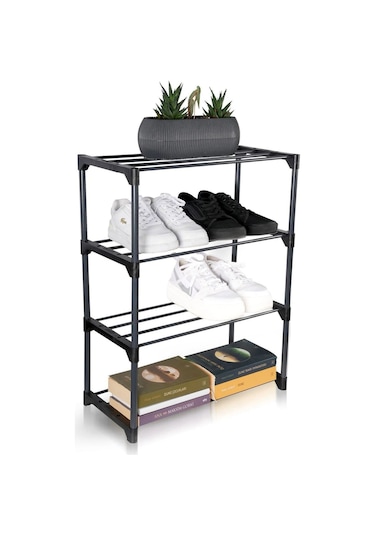 Çok Amaçlı Raf - 4 Katlı Metal Ayakkabılık - Organizer - Kitaplık - Çiçeklik Antrasit
