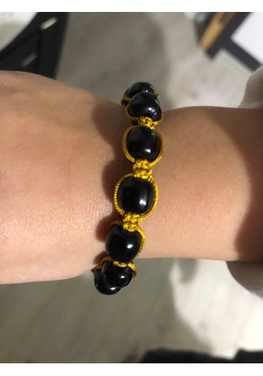 Siyah Boncuklu Bijuteri Bileklik Altın