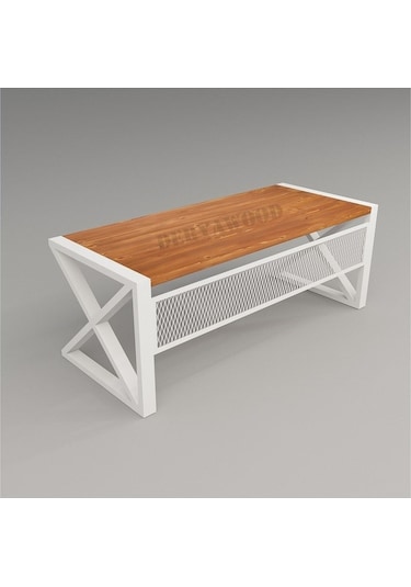 Deryawood Leva Masif Ahşap Bilgisayar Masası-beyaz Ayak-85x160x76 Cm Açık Ceviz