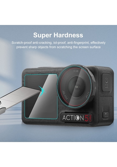 DJI Osmo Action 5 Pro için PULUZ 3'ü 1 arada Temperli Cam Filmi