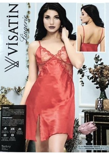 Visatin İnce Askılı Kadın Kırmızı Gecelik 2021 Çok Renkli
