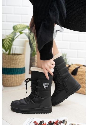 Twingo 995 Kışlık İçi Kürklü Termal Kadın Kar Botu Siyah