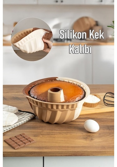 Porsima 193 Silikon Kek Kalıbı, Tart Kalıbı 23 Cm Gıda İle Temasa Uygun Beyaz - Kahverengi