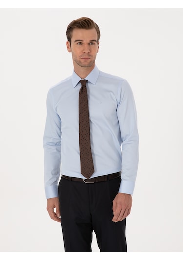 Cacharel Açık Mavi Slim Fit %100 Pamuk Klasik Gömlek Denım