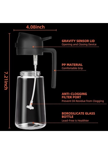 Besthome1 470ml Siyah Cam Yağ-soya Sulandırıcı, Pratik 2'li Fonksiyonlu Çok Renkli