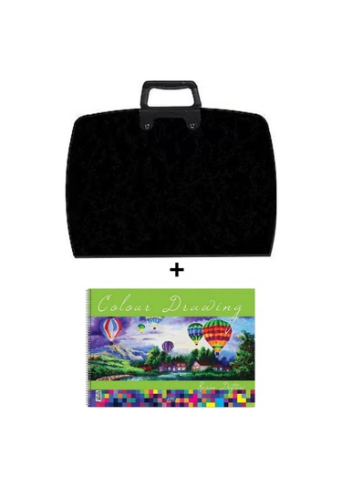 25x35 Cm Resim Çantası + 25x35 Resim Defteri Askılı - Fermuarlı Siyah
